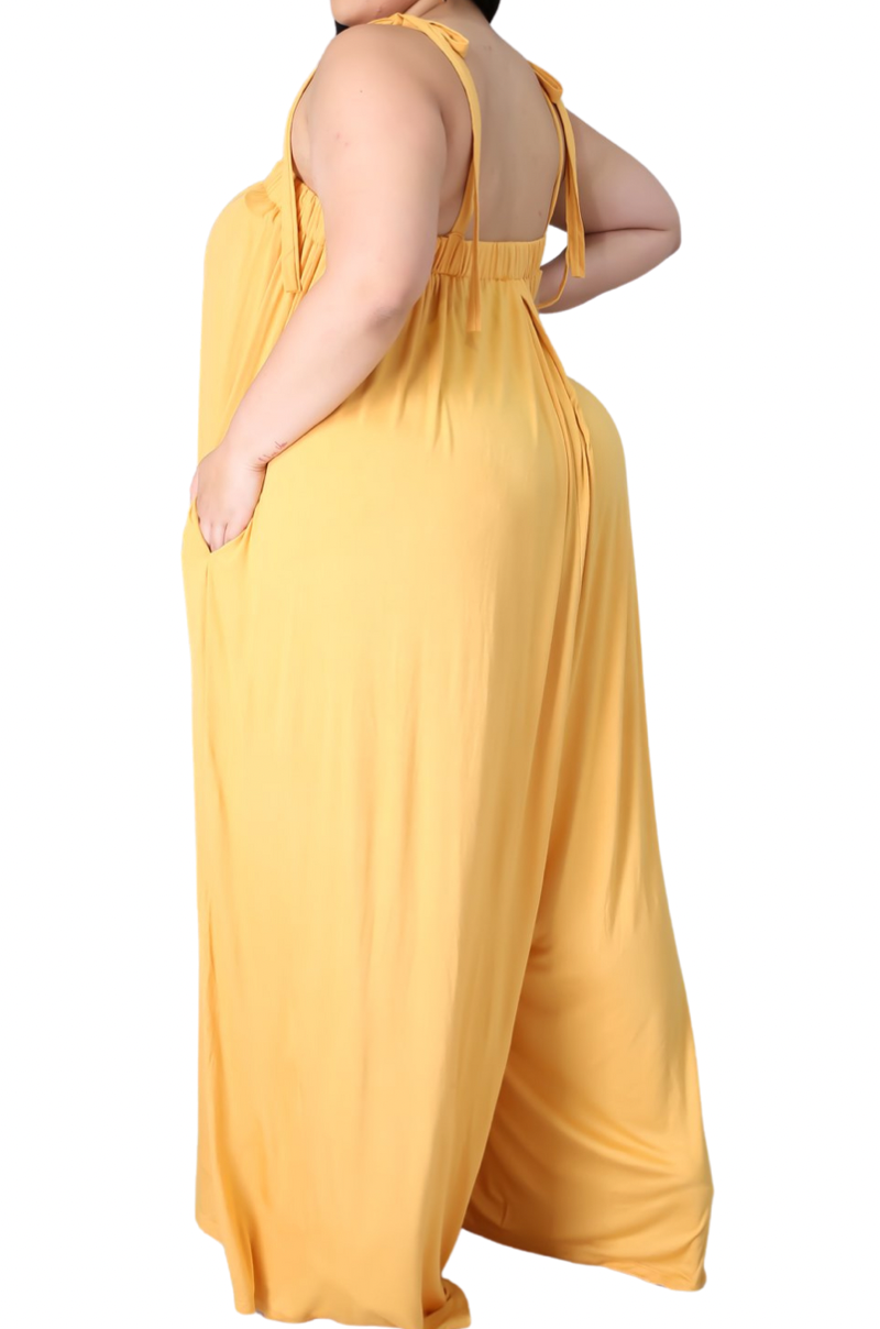 Final Sale Plus Size Oversized Jumpsuit with Self Tie Straps in Mustard