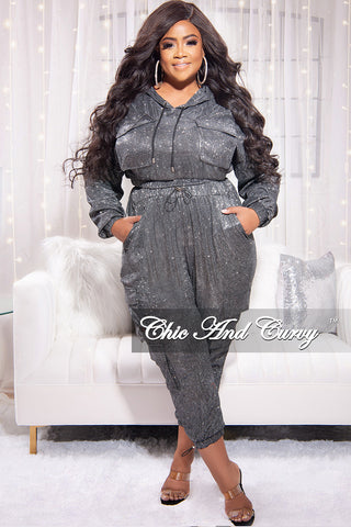 Final Sale Plus Size 2pc Set in Grey Shimmer Fabric