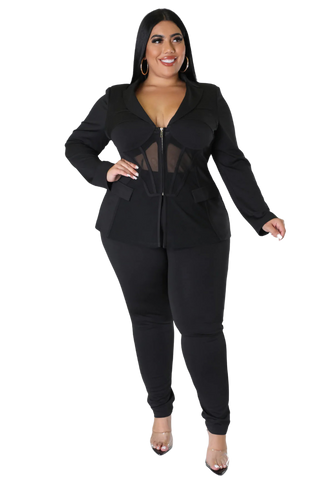 Only Play Plus Size High Neck Mid Waist Zipper Jacket For Women - Black