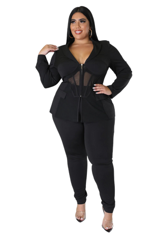 Only Play Plus Size High Neck Mid Waist Zipper Jacket For Women - Black