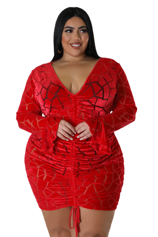 Final Sale Plus Size Sequin Bodycon Dress with Ruched Center & Ruffle