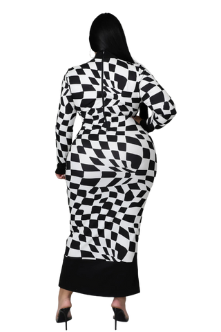 Final Sale Plus Size Midi Dress in Black and White Checker Print