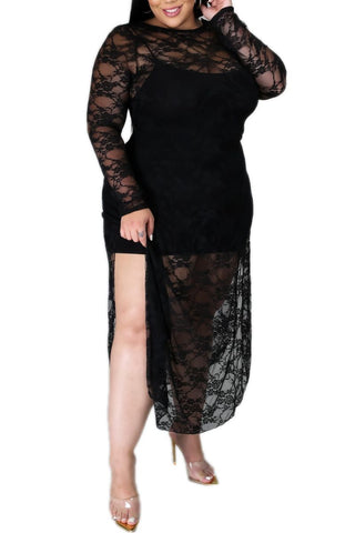New Plus Size Dress / Coverup in Black Lace