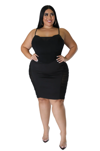 Final Sale Plus Size Sleeveless Midi Dress with Mesh Sides in Black