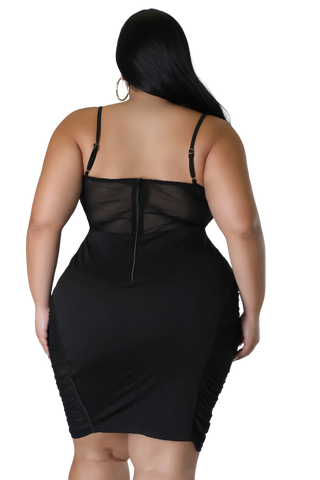 Final Sale Plus Size Sleeveless Midi Dress with Mesh Sides in Black