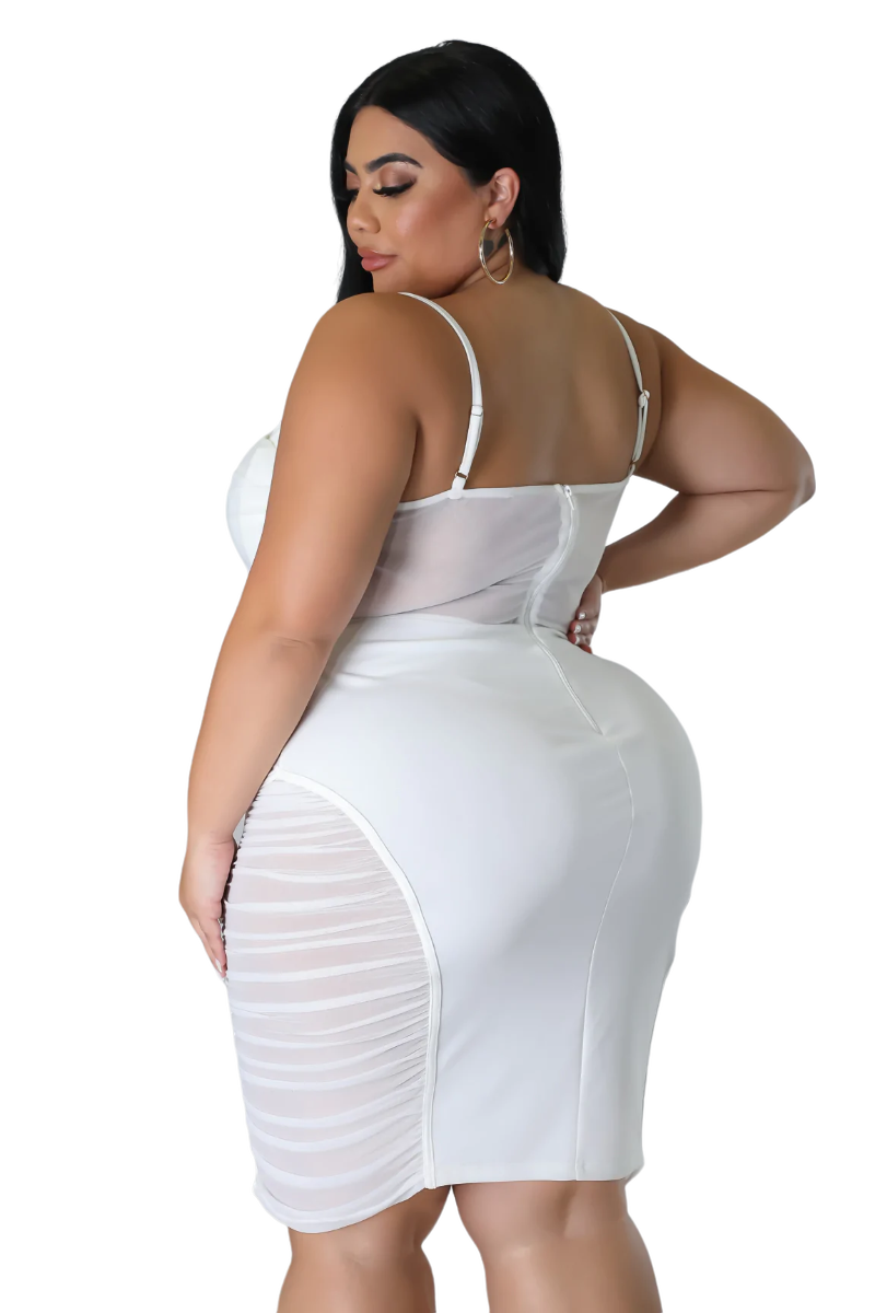 plus size white mesh dress Women's Plus Size Krystal Front Ruffle With Shrug Dress - White