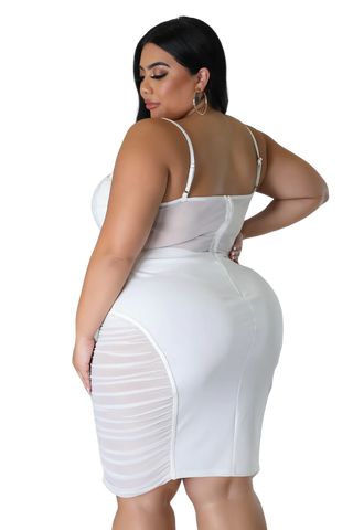 Final Sale Plus Size Sleeveless Midi Dress with Mesh Sides in Ivory