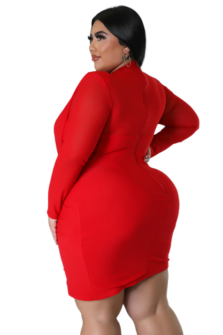Final Sale Plus Size Plus Size Sheer BodyCon Dress with Front Draping Overlay in Red