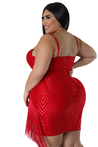 Final Sale Plus Size Spaghetti Strap BodyCon Dress with Side Fringe in Red