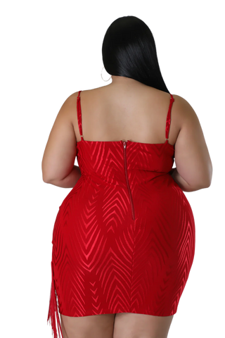 Final Sale Plus Size Spaghetti Strap BodyCon Dress with Side Fringe in Red