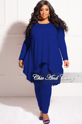 Final Sale Plus Size 2pc High Low Top and Leggings Set in Royal Blue