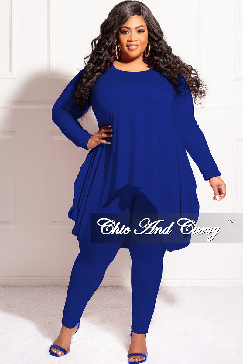Final Sale Plus Size 2pc High Low Top and Leggings Set in Royal