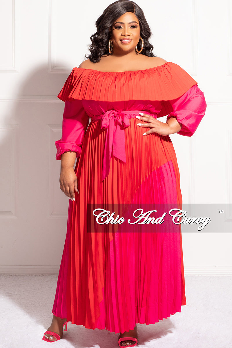 Final Sale Plus Size ColorBlock Strapless Chiffon Pleated Maxi Dress