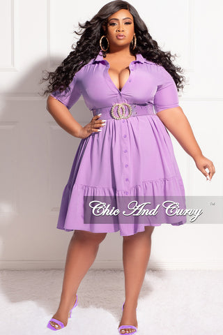 Final Sale Plus Size Collar Button Up Dress in Lavender