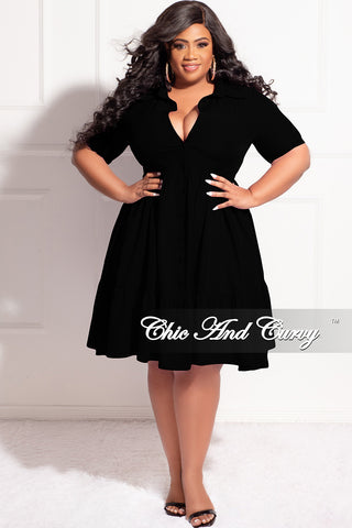 Final Sale Plus Size Collar Button Up Dress in Black