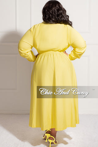 Final Sale Plus Size Long Sleeve Collar Button Up Dress in Mustard