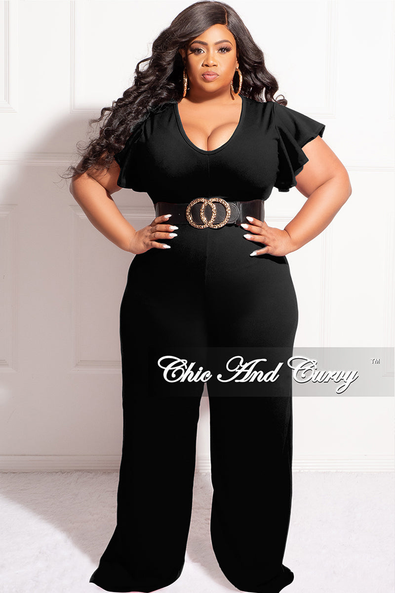 Final Sale Plus Size Ruffle Sleeve Jumpsuit in Black