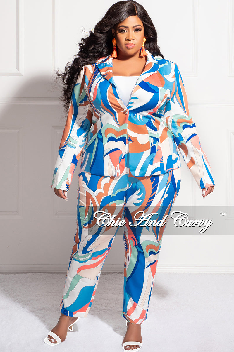 Final Sale Plus Size 2pc Suit in Multi Color Design Print