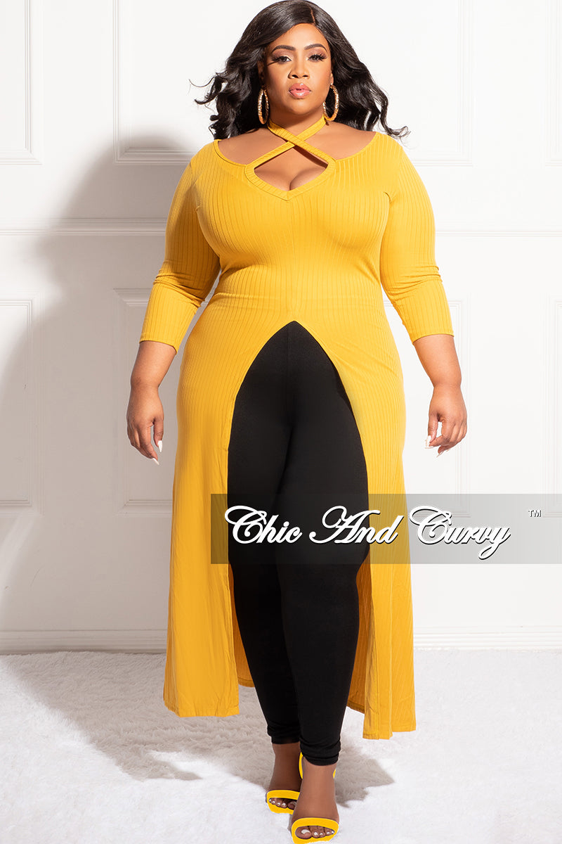 Final Sale Plus Size Ribbed Long Tunic Top in Mustard