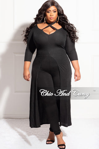Final Sale Plus Size Ribbed Long Tunic Top in Black
