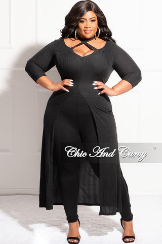 Final Sale Plus Size Ribbed Long Tunic Top in Black