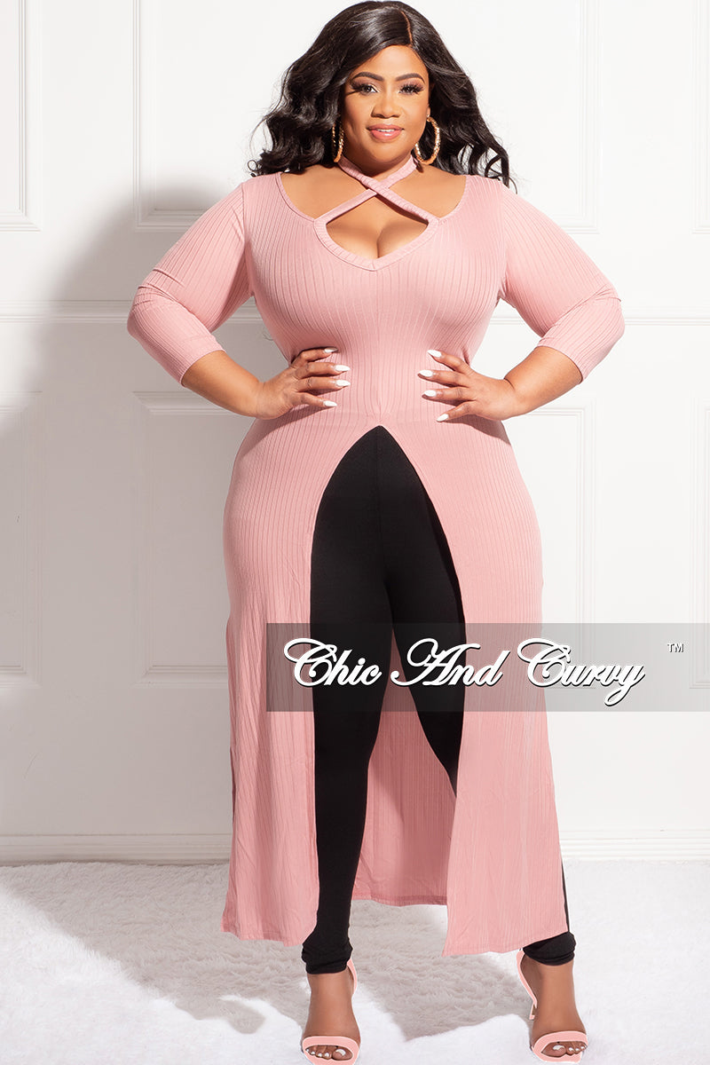 Final Sale Plus Size Ribbed Long Tunic Top in Mauve – Chic And Curvy