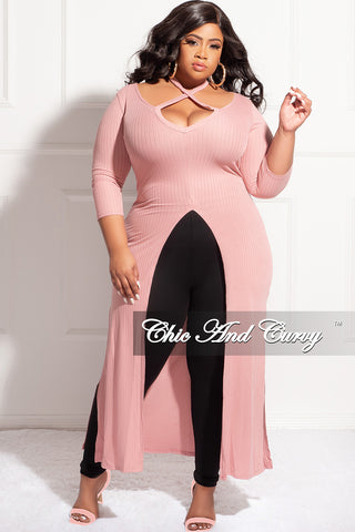 Final Sale Plus Size Ribbed Long Tunic Top in Mauve