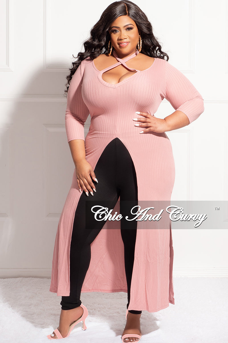 Final Sale Plus Size Ribbed Long Tunic Top in Mauve