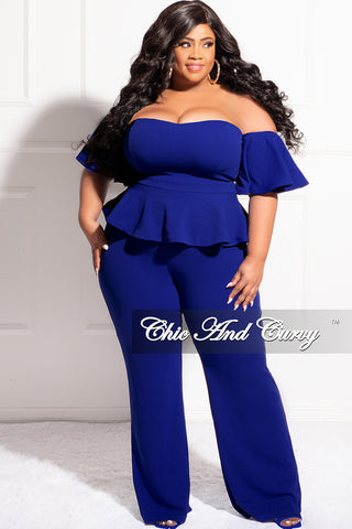 Final Sale Plus Size Off the Peplum Jumpsuit Royal Blue – Chic Curvy