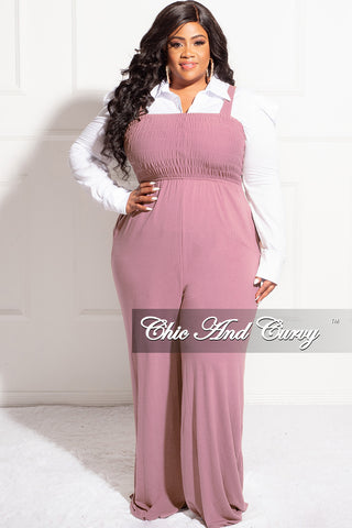 Final Sale Plus Size Sleeveless Shirred Jumpsuit in Dusty Rose