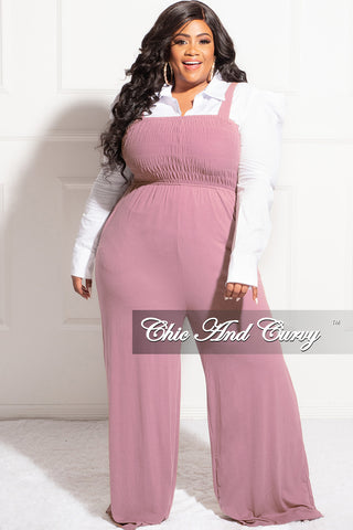 Final Sale Plus Size Sleeveless Shirred Jumpsuit in Dusty Rose