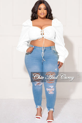 Final Sale Plus Size Sweetheart Lace-Up Crop Top in White Love