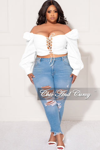 Final Sale Plus Size Sweetheart Lace-Up Crop Top in White Love