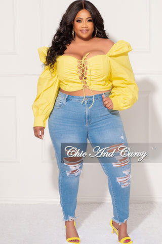 Final Sale Plus Size Sweetheart Lace-Up Crop Top in Yellow
