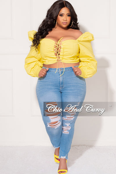 Final Sale Plus Size Sweetheart Lace-Up Crop Top in Yellow – Chic And Curvy