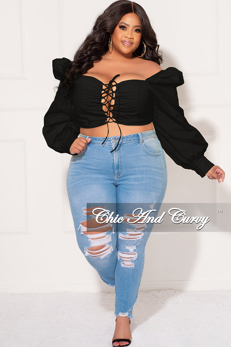 Final Sale Plus Size Sweetheart Lace-Up Crop Top in Black – Chic