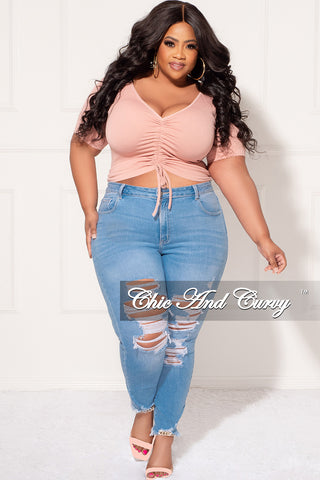 Final Sale Plus Size Ribbed Drawstring Top  in Mauve