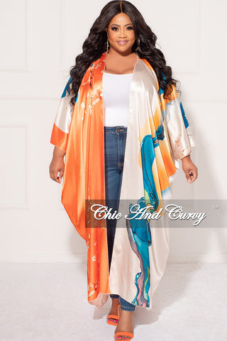 Final Sale Plus Size Caftan in Orange & Turquoise Multi Color Floral Print