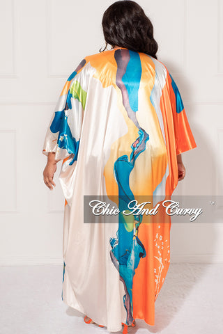Final Sale Plus Size Caftan in Orange & Turquoise Multi Color Floral Print