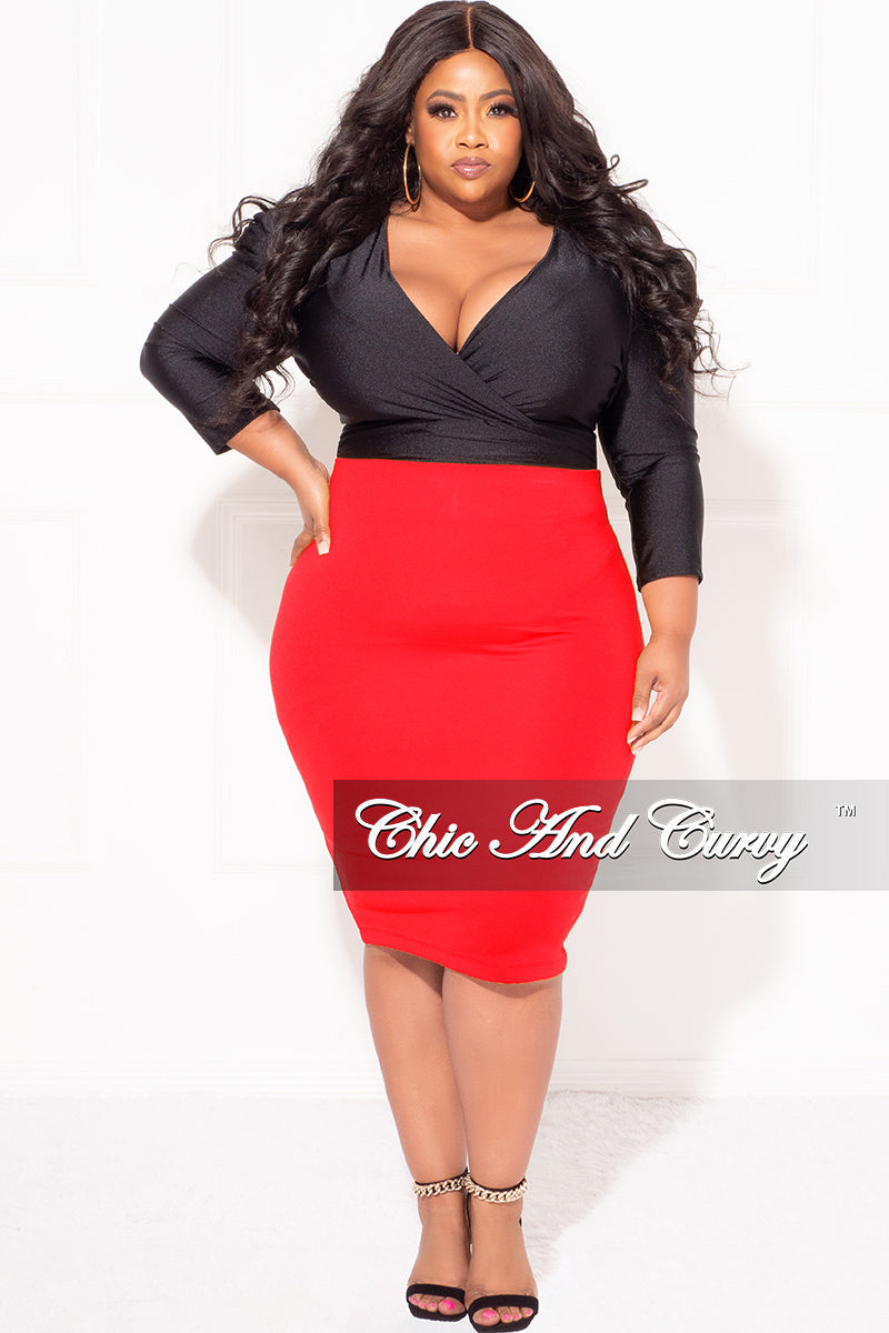 Final Sale Plus Size Pencil Skirt in Red