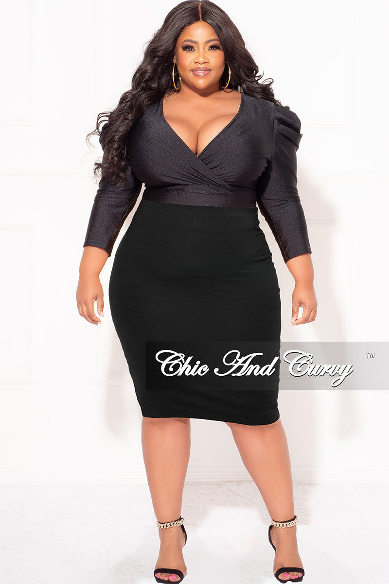 Final Sale Plus Size Faux Bodysuit with Ruched Sleeves in Black