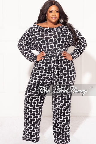Final Sale Plus Size Jumpsuit in Black and White Circle Print