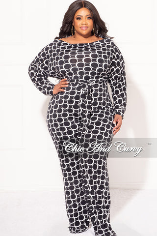 Final Sale Plus Size Jumpsuit in Black and White Circle Print