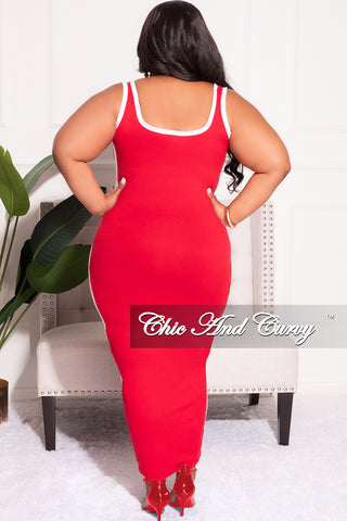 Final Sale Plus Size Cami Long Dress with Contrast  Tape in Red and White