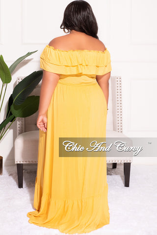 Final Sale Plus Size Off the Shoulder Ruffle Maxi Dress in Mustard