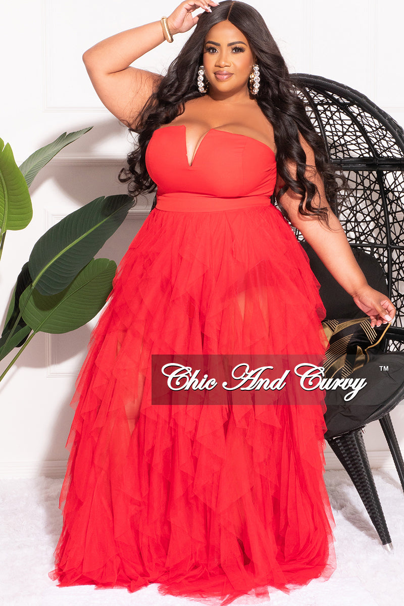 Red Tulle Strapless Ruched Maxi Dress | Womens | Small | 100% Polyester | Lulus