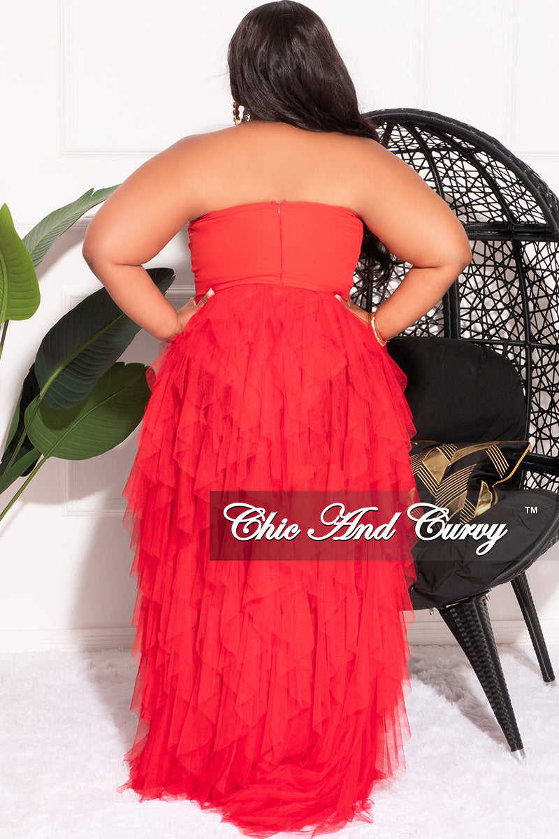 Final Sale Plus Size Strapless Deep V Maxi Tulle Dress with Slit in Re –  Chic And Curvy