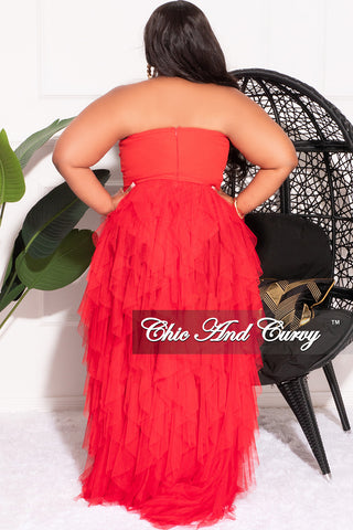 Final Sale Plus Size Strapless Deep V Maxi Tulle Dress with Slit
