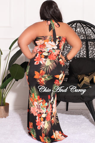 Final Sale Plus Size Halter Maxi Dress in Black Floral Print