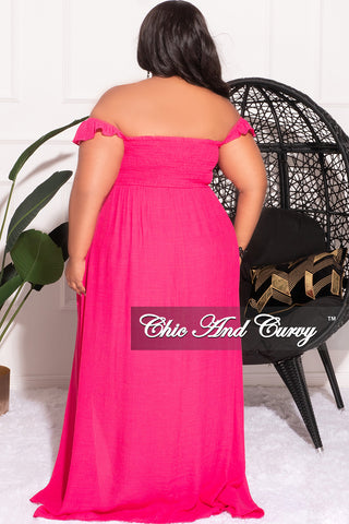 Final Sale Plus Size Off the Shoulder Smocked Maxi Dress in Fuchsia